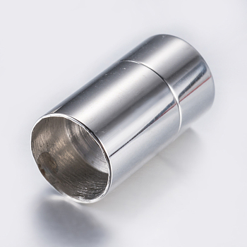 304 Stainless Steel Magnetic Clasps with Glue-in Ends, Smooth Surface, Column, Stainless Steel Color, 20x11mm, Hole: 10mm
