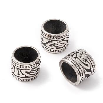 304 Stainless Steel Spacer Beads, Large Hole Beads, Manual Polishing, Column, Antique Silver, 10.5x9mm, Hole: 8mm