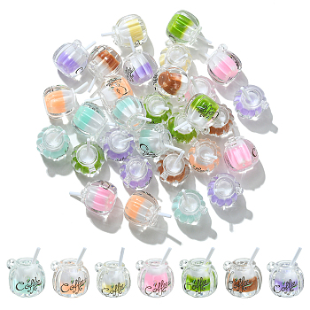 Luminous Acrylic Pendants, Coffee Cup, Glow in the Dark, Mixed Color, 19x21x15.5mm, Hole: 1.6mm, 30pcs/bag