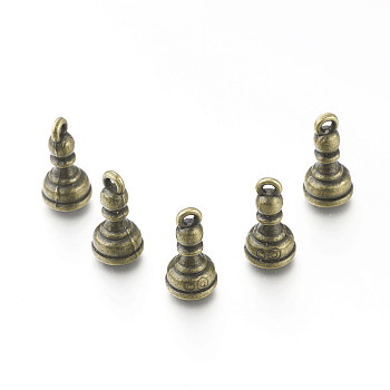 Alloy Charms, Pawn Chess Pieces, Antique Bronze, 14.5x7.5mm, Hole: 1.5mm