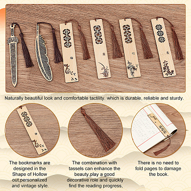 AHADEMAKER 1 Set Rectangle Wood Bookmarks with Tassels(AJEW-GA0004-59)-4