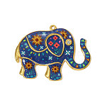 304 Stainless Steel Enamel Big Pendants, Elephant Charms, with Rhinestone, Ion Plating(IP) Hand Polished, Real 18K Gold Plated, 61x46mm(STAS-OY005-31G)