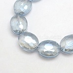 Faceted Electroplate Crystal Glass Oval Beads Strands, Rainbow Color Plated, Light Blue, 20x16x8mm, Hole: 1mm, about 35pcs/strand, 27.5 inch(EGLA-F059B-13)
