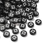 Opaque Acrylic Beads, Silver Metal Enlaced, Black, Flat Round, 15x4.5mm, Hole: 1.8mm, about 617pcs/500g(MACR-K359-55B)