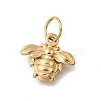 304 Stainless Steel Enamel Pendants, Ion Plating, Bees Charms, Real 18K Gold Plated, Bees, 12x13.5x3mm, Hole: 4.5mm(STAS-F359-02B-G)