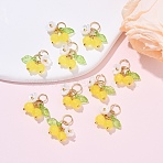 10Pcs Glass Pendants, Cherry, with 304 Stainless Steel Jump Rings & Resin Imitation Pearl, Yellow, 18mm(PALLOY-YW00093-02)
