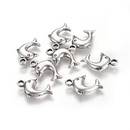 Tibetan Style Alloy Pendants, Ocean Theme, Lead Free & Nickel Free & Cadmium Free, Dolphin, Thailand Sterling Silver Plated, 21.5x14x4mm, Hole: 2mm(TIBEP-A040-003TAS-NR)