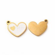 Ion Plating(IP) 304 Stainless Steel Enamel Charms, Heart, White, 13x10x1mm, Hole: 1.2mm(STAS-F291-08G-03)