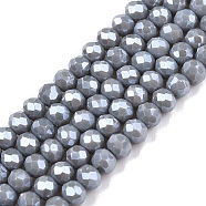 Electroplate Glass Beads Strands, Pearl Luster Plated, Faceted, Rondelle, Dark Gray, 4x3mm, Hole: 0.4mm, about 113~115pcs/strand, 41~41.5cm(EGLA-A044-P4mm-A10)