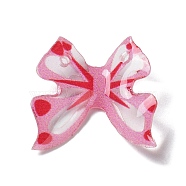 Transparent Resin Pendants, 2-hole, Bowknot Charms, Pearl Pink, 16x16x2mm, Hole: 1.2mm(RESI-K033-01)