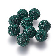 Round Polymer Clay Mideast Rhinestone Pave Beads, Emerald, PP14(2~2.1mm), 12mm, hole: 2mm(RB-B029-2G)