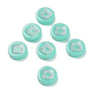 Opaque Acrylic Beads, Metal Enlaced, Flat Round with Rhombus Pattern, Aquamarine, 15~15.5x4.5~5mm, Hole: 1.8mm, about 606pcs/500g(OACR-G016-07D)