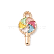 Alloy Enamel Pendants, Light Gold, Cadmium Free & Lead Free, Lollipop Charm, Colorful, 17x8.5x2mm, Hole: 1.5mm(ENAM-A008-28KCG)