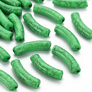 Opaque Crackle Acrylic Beads, Curved Tube, Lime Green, 32x10x8mm, Hole: 1.8mm, about 330pcs/500g(MACR-S372-002N-007)