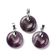 Natural Amethyst Pendants, with Platinum Tone Brass Findings, Cadmium Free & Lead Free, Donut/Pi Disc, 24~25x20x8.5mm, Hole: 8x5mm(G-E059-01P-02)