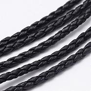 Braided PU Imitation Leather Cord, Black, 4mm, about 100yard/bundle(300 feet/bundle)(LC-N009-01-4mm)