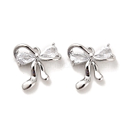 Brass Glass Charms, Bowknot, Real Platinum Plated, 12x12.5x4mm, Hole: 1.2mm(KK-C054-17P)