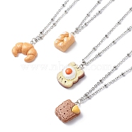 Bread Shape Resin Pendant Necklaces, 304 Stainless Steel Cable Chains Necklace for Women, Mixed Color, 19.17 inch(48.7cm)(NJEW-JN03988)