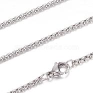 304 Stainless Steel Box Chain Necklaces, with Lobster Claw Clasps, Stainless Steel Color, 19.6 inch(50cm), 2mm(STAS-G083-70P)
