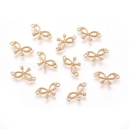 Brass Micro Pave Cubic Zirconia Links, Clear, Bowknot, Real 18K Gold Plated, 6x12x2mm, Hole: 1mm(KK-A144-079G)