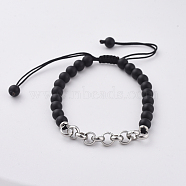 Natural Black Agate Braided Bead Bracelets, with 304 Stainless Steel Rolo Chains and Nylon Thread, 1-7/8 inch~3-3/8 inch(4.9~8.5cm)(BJEW-JB04771-02)