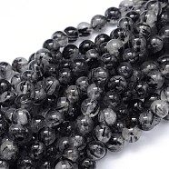 Round Natural Grade AA Rutilated Quartz Beads Strands, 8mm, Hole: 1mm, about 49pcs/strand, 15.3 inch(G-F222-38-8mm)