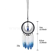 Woven Web/Net with Feather Wall Hanging Decoration, with Iron Ring and Synthetic Turquoise Bullet Charm, for Home Bedroom Decorations, Steel Blue, 155x70mm(PW-WG89093-02)