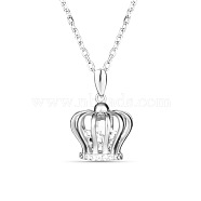 TINYSAND Rhodium Plated 925 Sterling Silver Crown Pendant Necklace, with Cubic Zirconia, Platinum, 17.2 inch(TS-N312-SS)