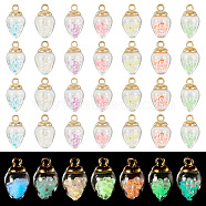 Elite 70Pcs 7 Colors Luminous Glass Teardrop Pendant, with Golden Plated Alloy Findings, Glow In The Dark Charms, Mixed Color, 25x14mm, Hole: 2mm, 10pcs/color(GLAA-PH0002-75)