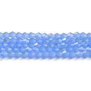 Imitation Jade Electroplate Glass Beads Strands, AB Color Plated, Faceted, Bicone, Dodger Blue, 4x4mm, Hole: 0.8mm, about 87~98pcs/strand, 12.76~14.61 inch(32.4~37.1cm)(GLAA-F029-J4mm-D04)