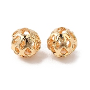 Hollow Brass Beads, Round, Real 18K Gold Plated, 4.5~5x4.5mm, Hole: 1.5mm(KK-K333-01B-G)