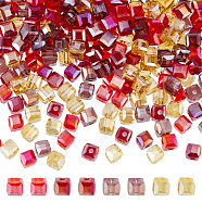 4 Strand 4 Color Transparent Electroplate Glass Beads Strands, Faceted, Cube, AB Color Plated, Red, 4x4x4mm, Hole: 1mm, about 100pcs/strand, 17 inch(43.18cm), 1 Strand/color(EGLA-DC0001-07A)