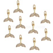 10Pcs Brass Micro Pave Cubic Zirconia Pendant, Long-Lasting Plated, Mermaid Tail Shape, Real 18K Gold Plated, 10x9x2mm, Hole: 2.6mm(ZIRC-SZ0001-60)