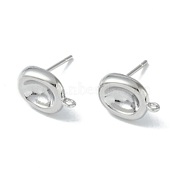 Brass Stud Earring Findings, Oval, Real Platinum Plated, 12.5x8mm, Hole: 1mm, Pin: 0.5mm(EJEW-H006-01P)