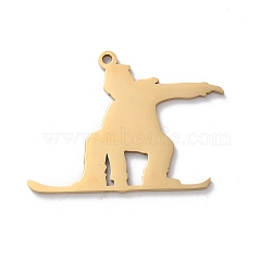 304 Stainless Steel Pendants, Laser Cut, Skateboard Human Charm, Real 18K Gold Plated, 24x32x1mm, Hole: 1.6mm(STAS-S149-06G)