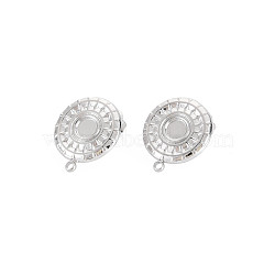 304 Stainless Steel Stud Earring Findings, Earring Setting for Enamel, with Ear Nuts and Loop, Flat Round, Stainless Steel Color, 18.5x16mm, Hole: 1.6mm, Pin: 0.7mm, Tray: 4.5mm(STAS-N097-243)