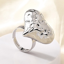 304 Stainless Steel Adjustable Finger Ring, Heart, Stainless Steel Color, US Size 8 1/2(18.5mm)(RJEW-H244-03P)