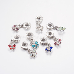 Alloy Rhinestone European Dangle Charms, Large Hole Pendants, Butterfly, Platinum, Mixed Color, 27mm, Pendant: 13x10.5x4mm, Hole: 5mm(PALLOY-F199-44)