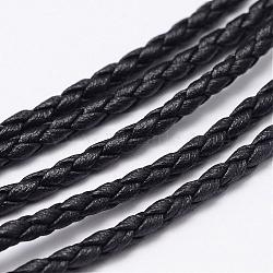 Braided PU Imitation Leather Cord, Black, 4mm, about 100yard/bundle(300 feet/bundle)(LC-N009-01-4mm)