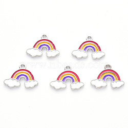 Alloy Enamel Pendants,  Rainbow, Platinum, Cerise, 14x18.5x1.5mm, Hole: 1.8mm(ENAM-N054-011B-P)