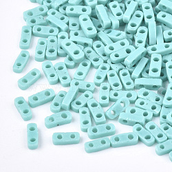 2-Hole Opaque Glass Seed Beads, Rectangle, Turquoise, 4.5~5x2x1~1.5mm, Hole: 0.5~0.8mm(SEED-S023-04G)