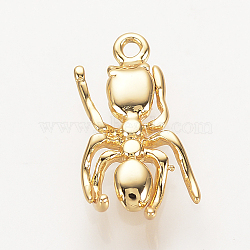 Brass Charms, Nickel Free, Real 18K Gold Plated, Spider, 13x6.5x2mm, Hole: 1mm(X-KK-Q735-202G)