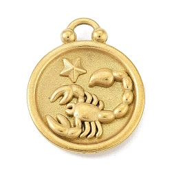 Real 18K Gold Plated Tone 304 Stainless Steel Pendants, Flat Round with Constellations Charm, Scorpio, 20.5x17x3mm, Hole: 2.5x2.5mm(STAS-K291-01G-12)