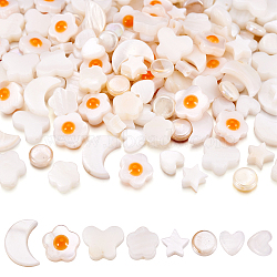 Pandahall 160Pcs 8 Styles Natural Freshwater Shell Beads Strands, Butterfly/Heart/Moon, Creamy White, 6~11x6~9x1~4.5mm, Hole: 0.8~1mm, 20pcs/style(SHEL-TA0001-08)