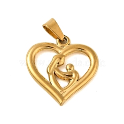 Ion Plating(IP) 304 Stainless Steel Pendants, Heart with Mother and child Charm, Golden, 23.5x23x2.5mm, Hole: 6x3mm(STAS-C103-20C-G)