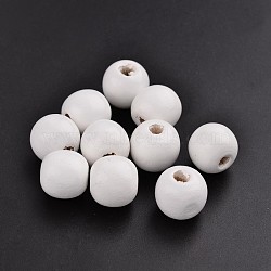 Dyed Natural Wood Beads, Round, Lead Free, White, 16x15mm, Hole: 3-7mm(X-TB16mmY-16-LF)