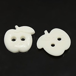 Acrylic Sewing Buttons for Costume Design, Plastic Buttons, 2-Hole, Dyed, Apple, White, 12x12x2mm, Hole: 1mm(BUTT-E082-D-01)