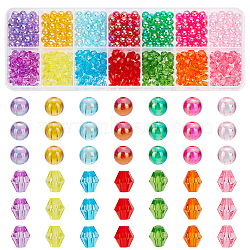 560pcs 14 Style Transparent Acrylic Beads, Bicone & Round, Mixed Color, 6x5.5~6mm, Hole: 1.5~2mm, about 40pcs/style(TACR-AR0001-18)