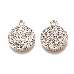 Alloy Pendants, with Crystal Rhinestone, Cadmium Free & Nickel Free & Lead Free, Flat Round, Light Gold, 17x14x2.5mm, Hole: 1.6mm(PALLOY-S132-315)