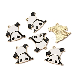 Alloy Enamel Pendants, Light Gold, Panda, Black, 24x25x1mm, Hole: 1.6mm(ENAM-CJC0003-39)